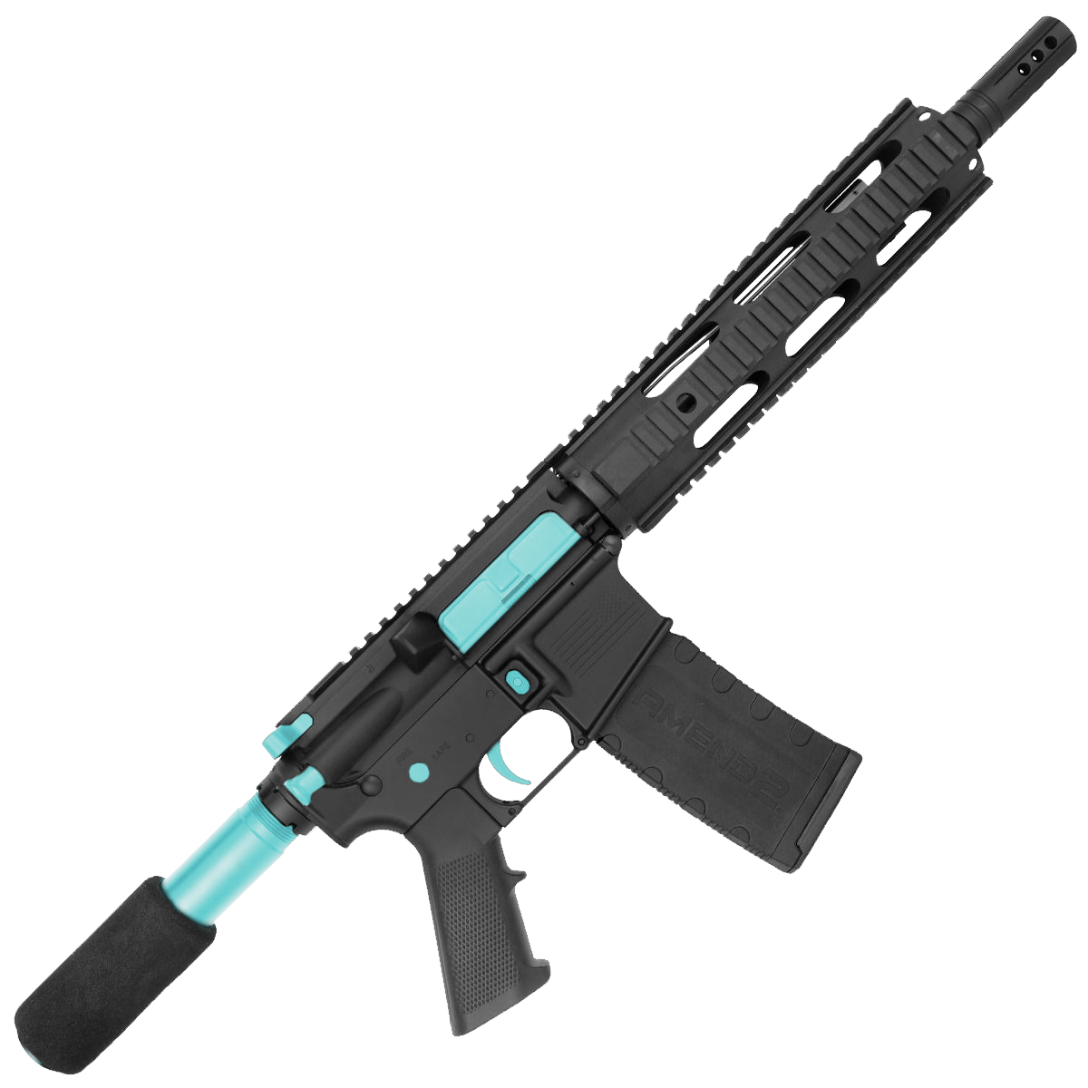 AR-15 Two-Tone Semi Auto .300 Blackout Pistol 10.5" Barrel Quad Rail Handguard - Black and Robins Egg Blue
