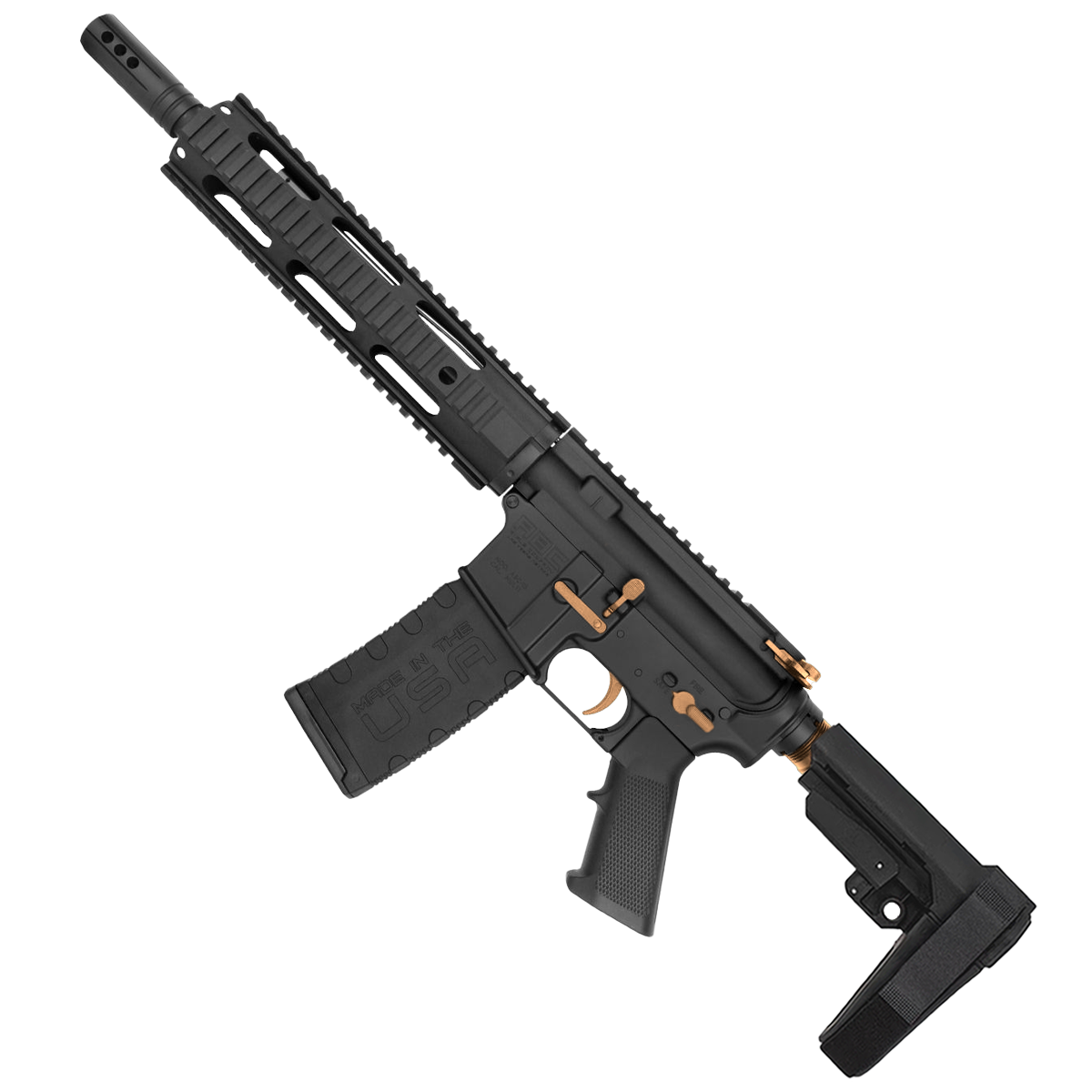 AR-15 Two-Tone Semi Auto .300 Blackout Pistol 10.5" Barrel Quad Rail Handguard - Black and Burnt Bronze