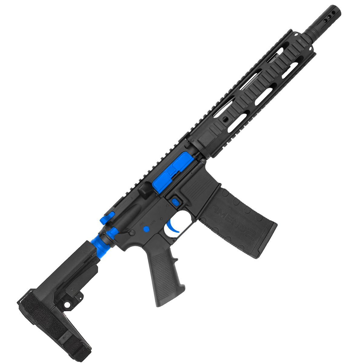AR-15 Two-Tone Semi Auto .300 Blackout Pistol 10.5" Barrel Quad Rail Handguard - Black and Flame Blue