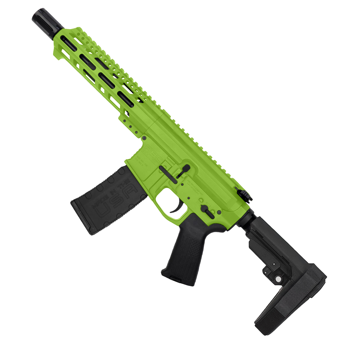 AR15 .300 BlackOut Pistol Billet Upper/ Lower 7.5" Barrel Custom M-Lok w/ Integrated Handstop - Zombie Green