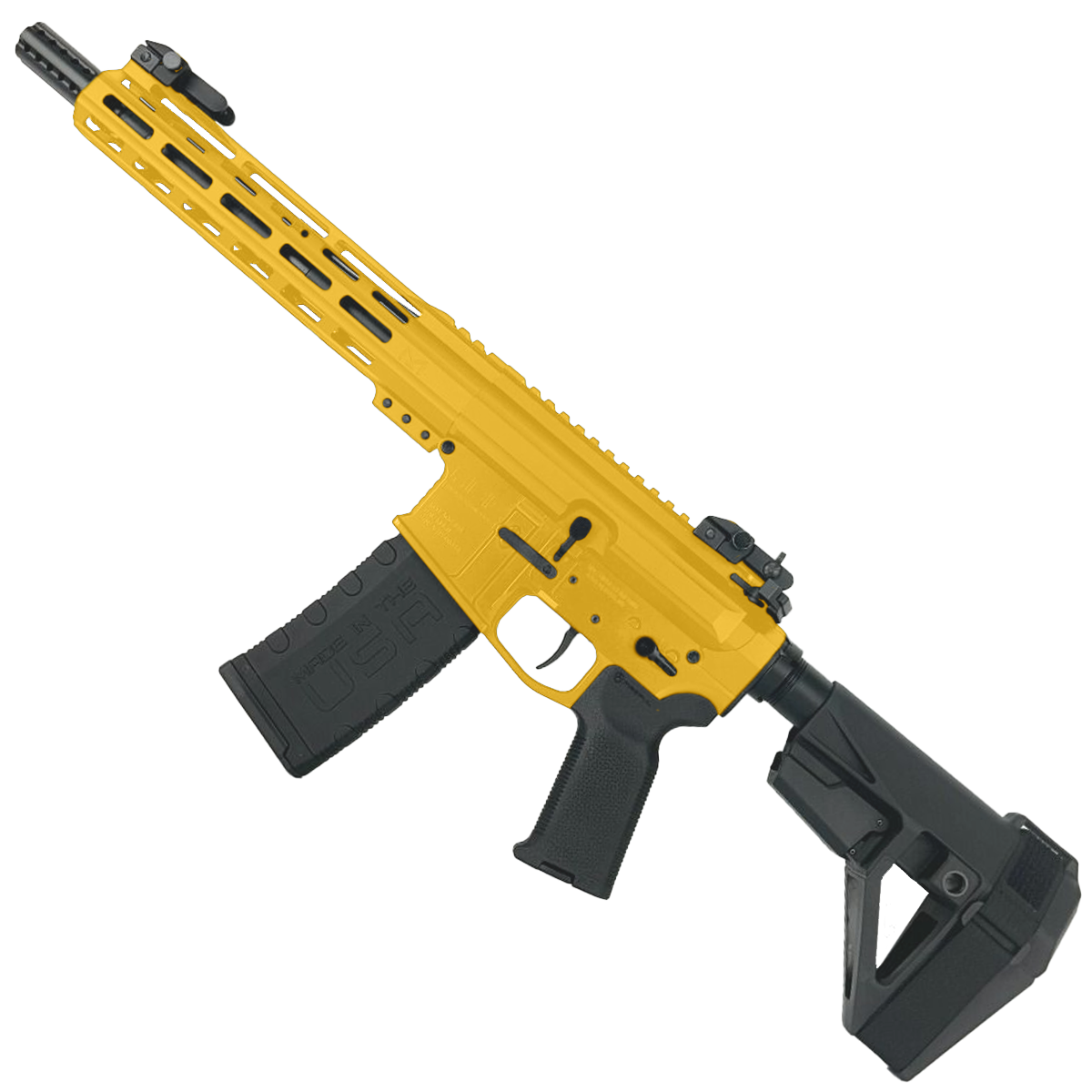 AR-15 Semi Auto .300BLK Pistol 10" Barrel Slim M-Lok Handguard SBA5 Brace - Gold