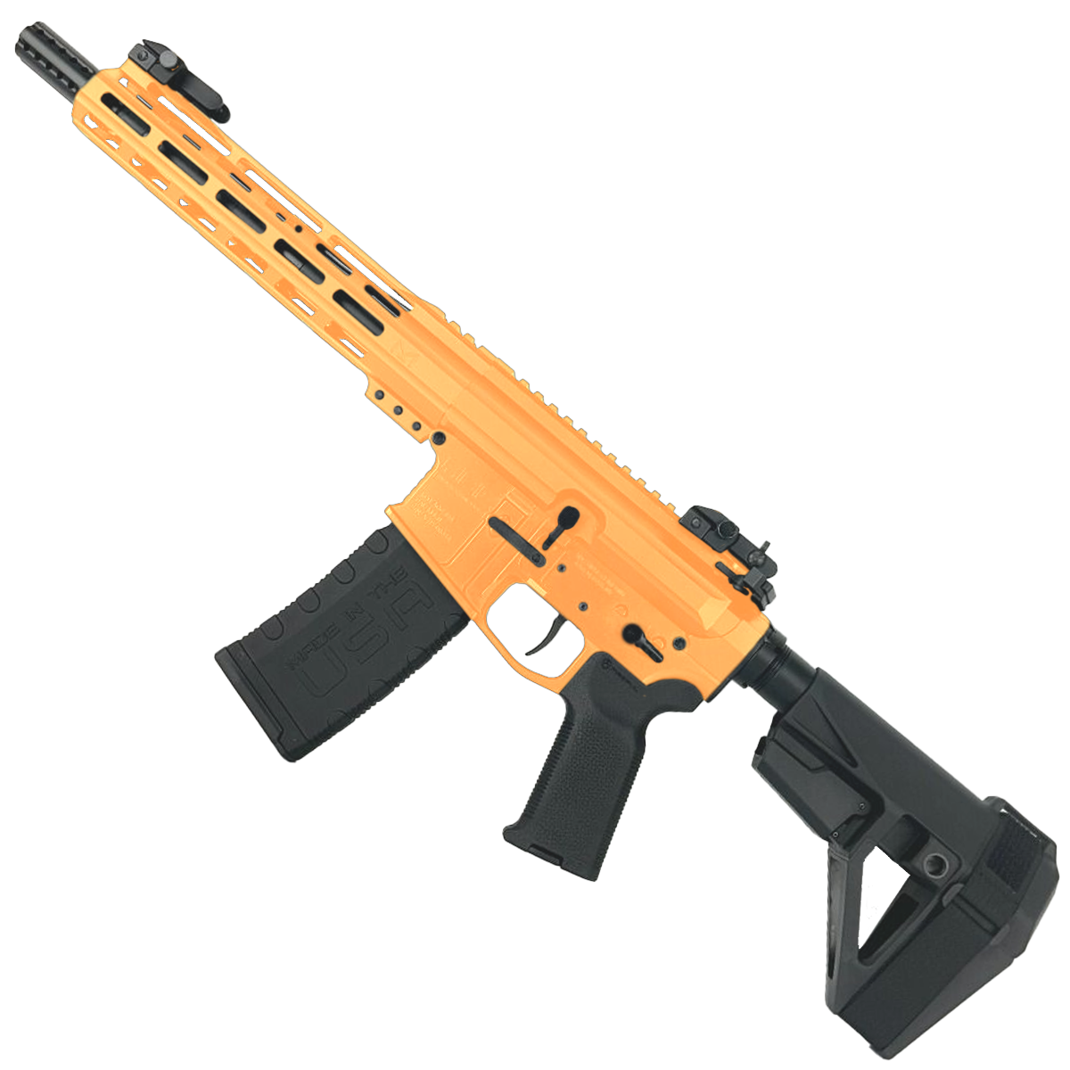 AR-15 Semi Auto .300BLK Pistol 10" Barrel Slim M-Lok Handguard SBA5 Brace - Tequila Sunrise Orange