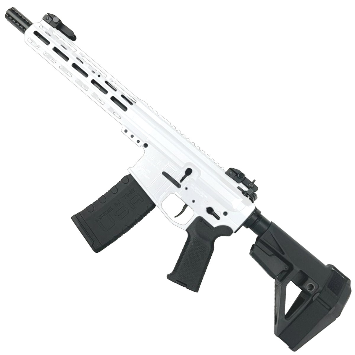 AR-15 Semi Auto .300BLK Pistol 10" Barrel Slim M-Lok Handguard SBA5 Brace - Storm Trooper White