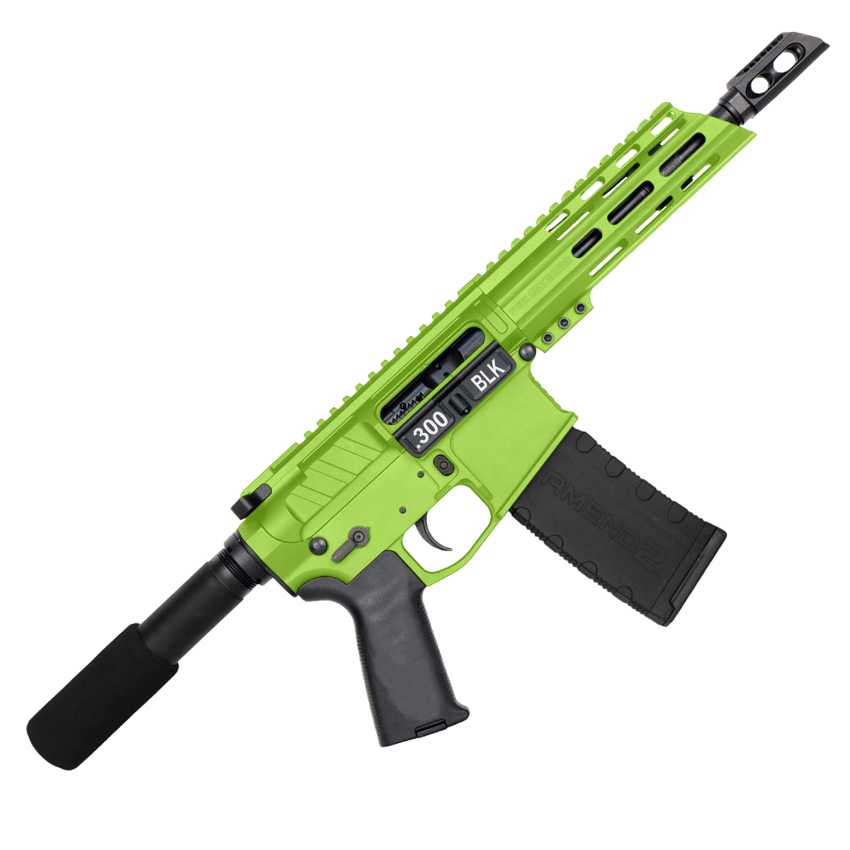 AR15 .300 AAC Blackout Pistol Billet Upper/ Lower 7" Barrel 7" Custom Slanted M-Lok Handguard - Zombie Green