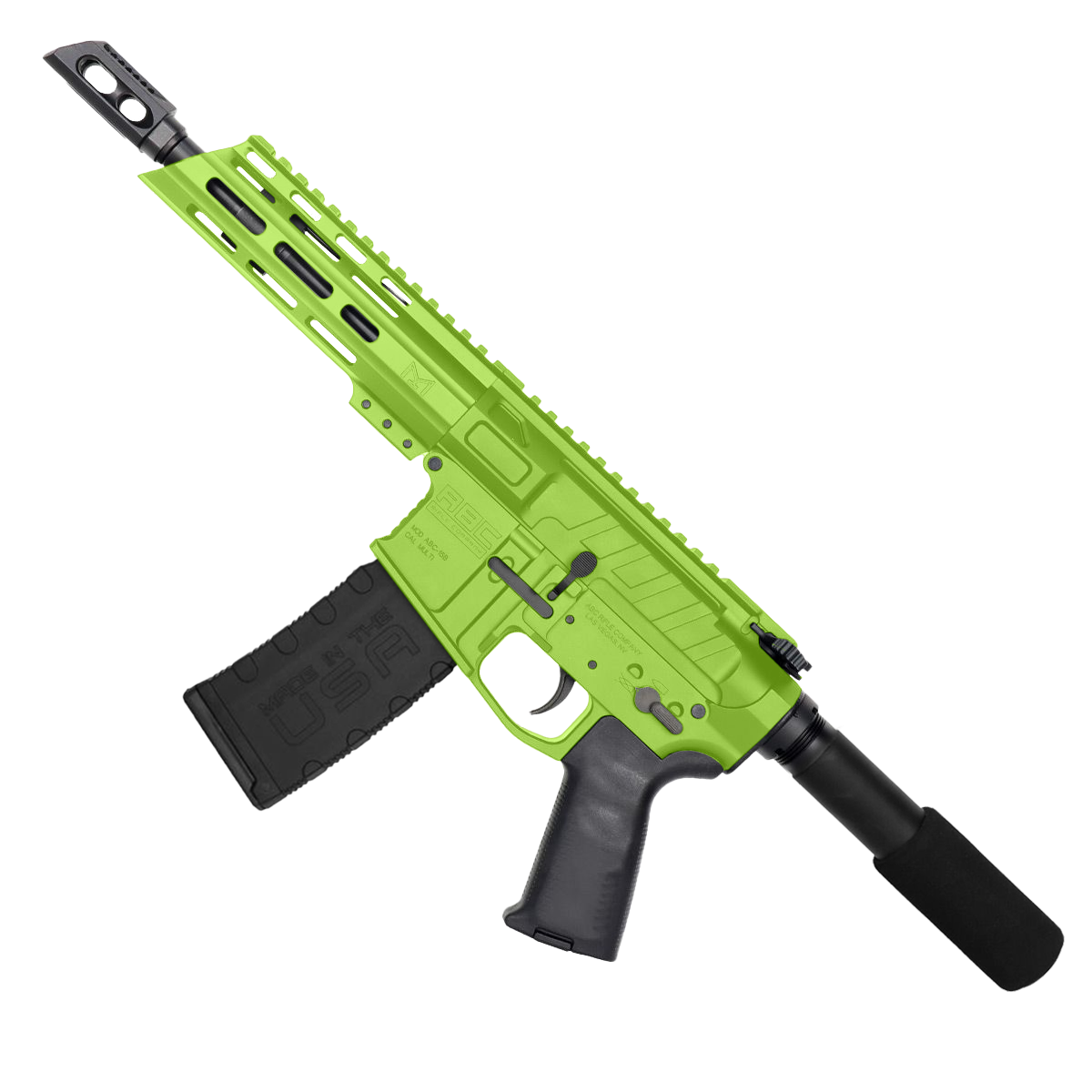 AR15 .300 AAC Blackout Pistol Billet Upper/ Lower 7" Barrel 7" Custom Slanted M-Lok Handguard - Zombie Green