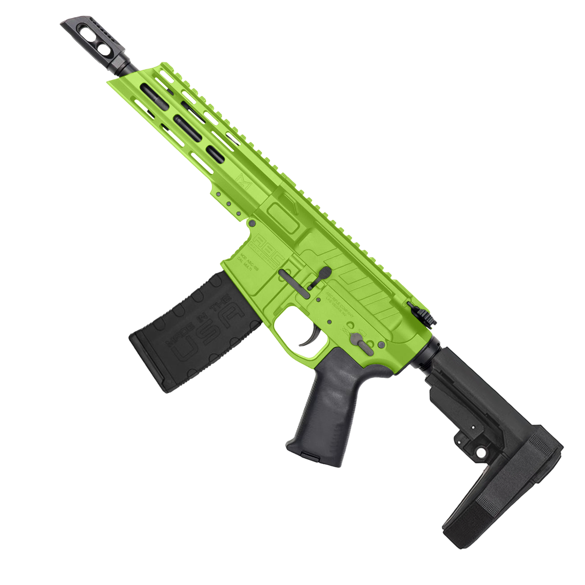 AR15 .300 AAC Blackout Pistol Billet Upper/ Lower 7" Barrel 7" Custom Slanted M-Lok Handguard - Zombie Green
