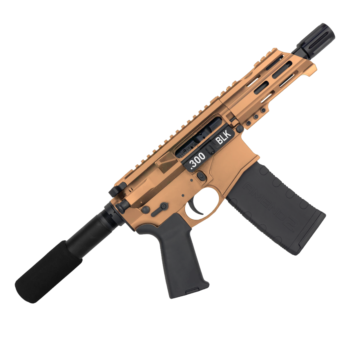 AR15 Micro .300 BLK Pistol Billet Upper/ Lower 5" Barrel Custom M-Lok Handguard - Burnt Bronze