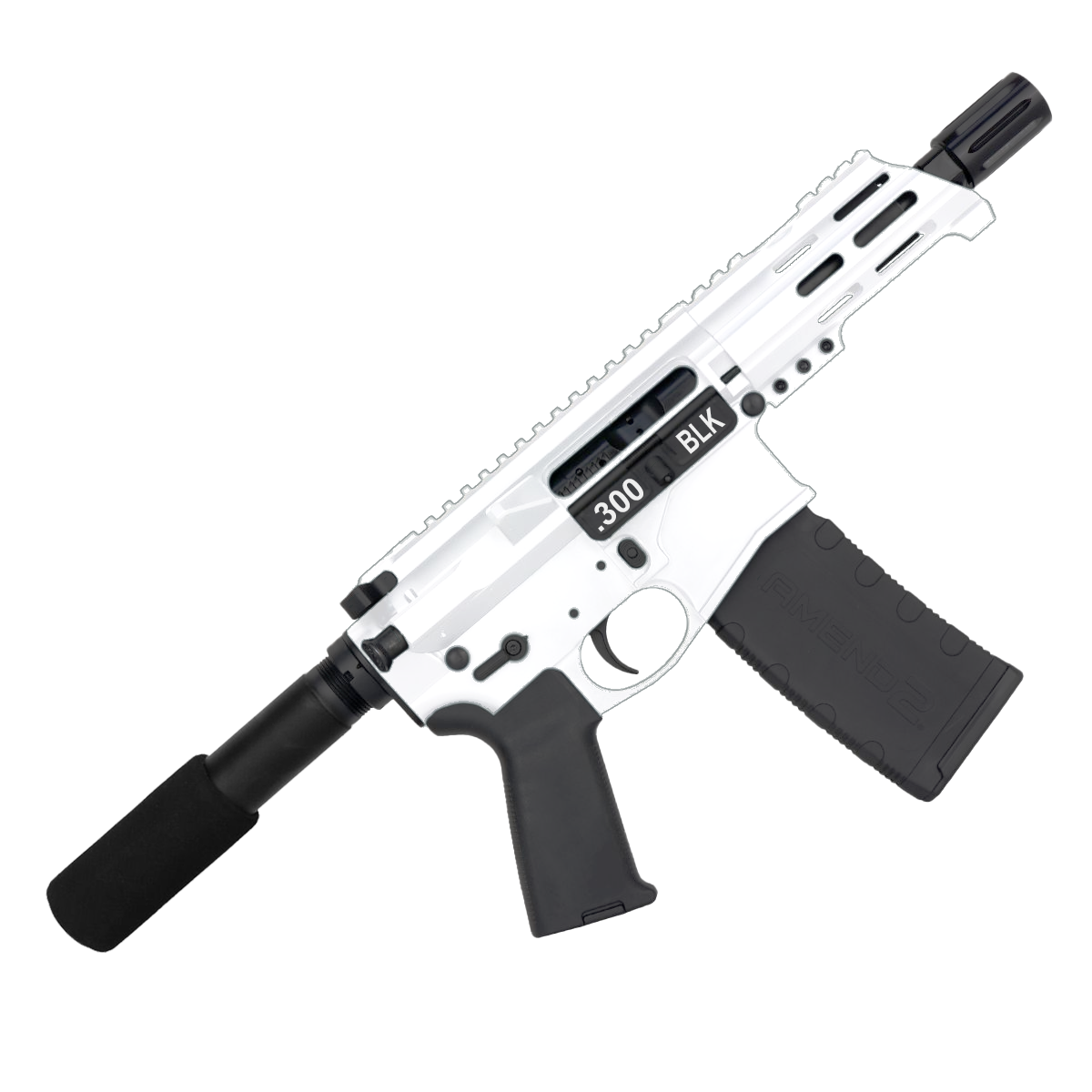 AR15 Micro .300 BLK Pistol Billet Upper/ Lower 5" Barrel Custom M-Lok Handguard-White