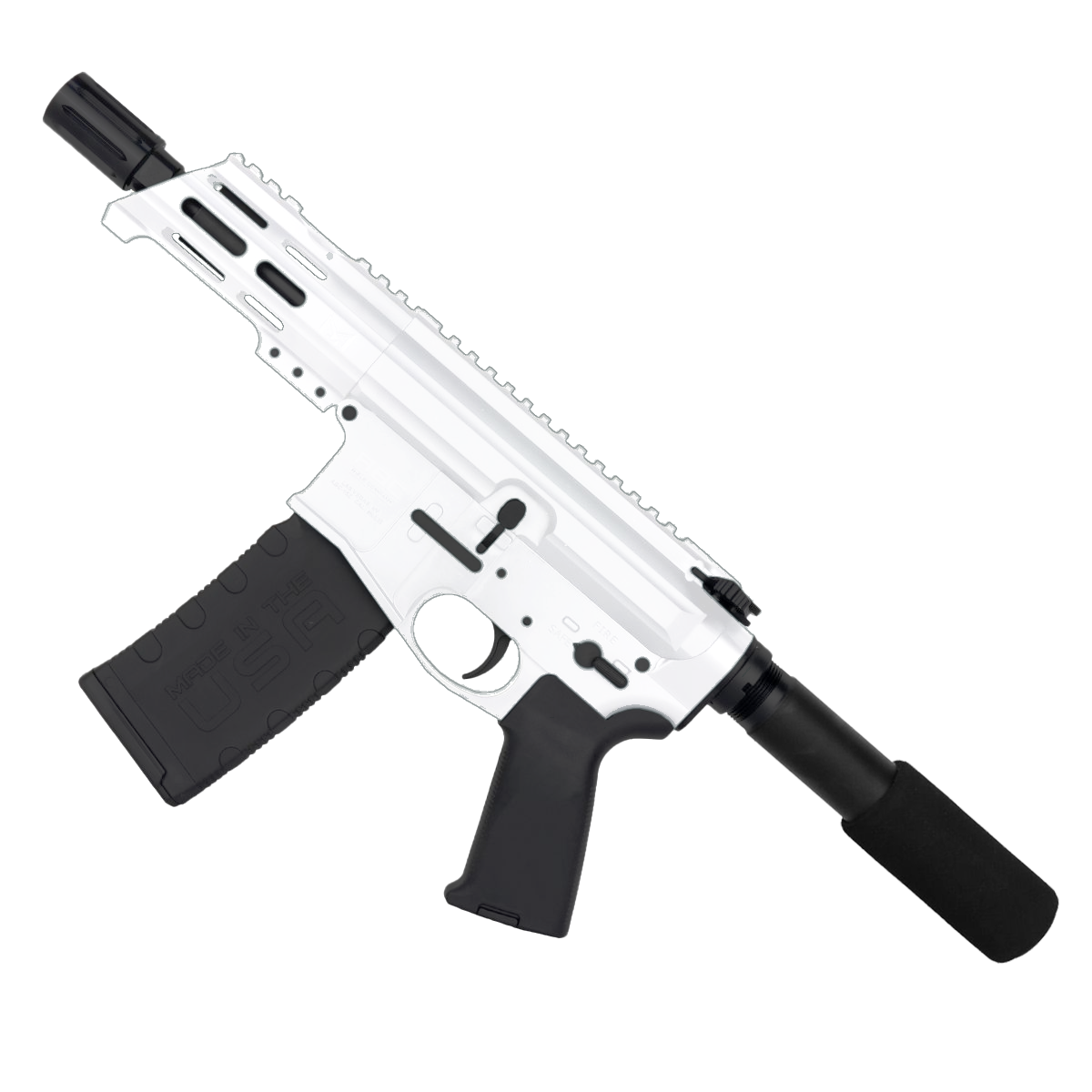 AR15 Micro .300 BLK Pistol Billet Upper/ Lower 5" Barrel Custom M-Lok Handguard-White