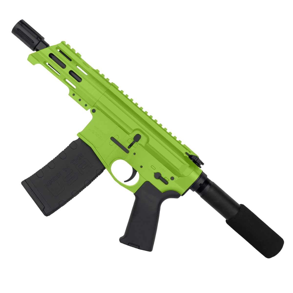 AR15 Micro .300 BLK Pistol Billet Upper/ Lower 5" Barrel Custom M-Lok Handguard - Zombie Green