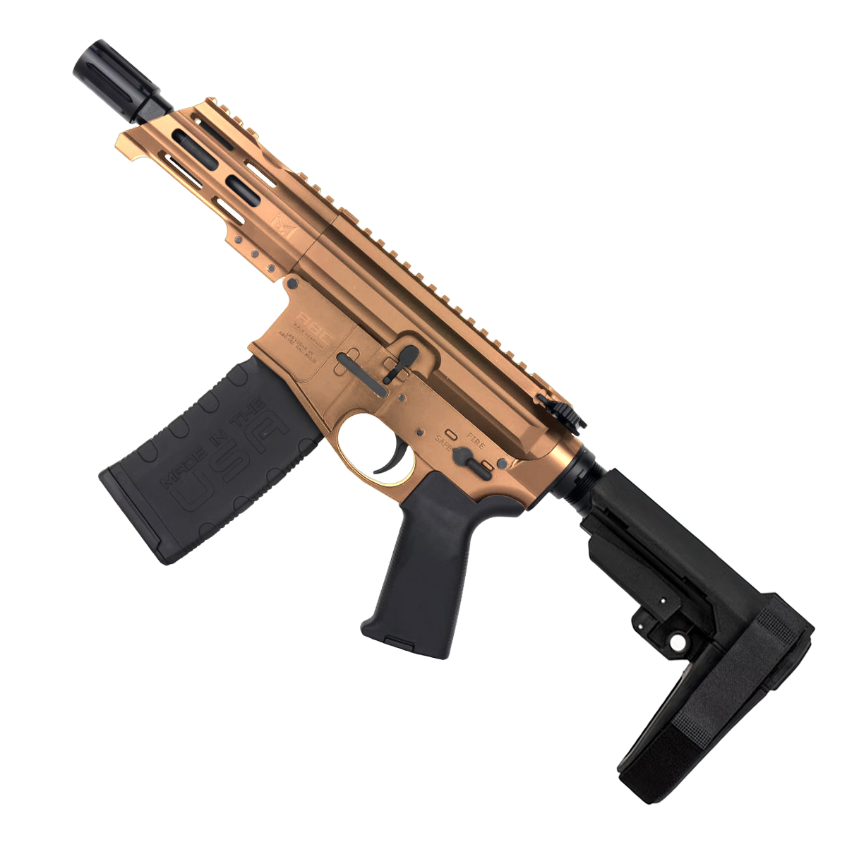 AR15 Micro .300 BLK Pistol Billet Upper/ Lower 5" Barrel Custom M-Lok Handguard - Burnt Bronze