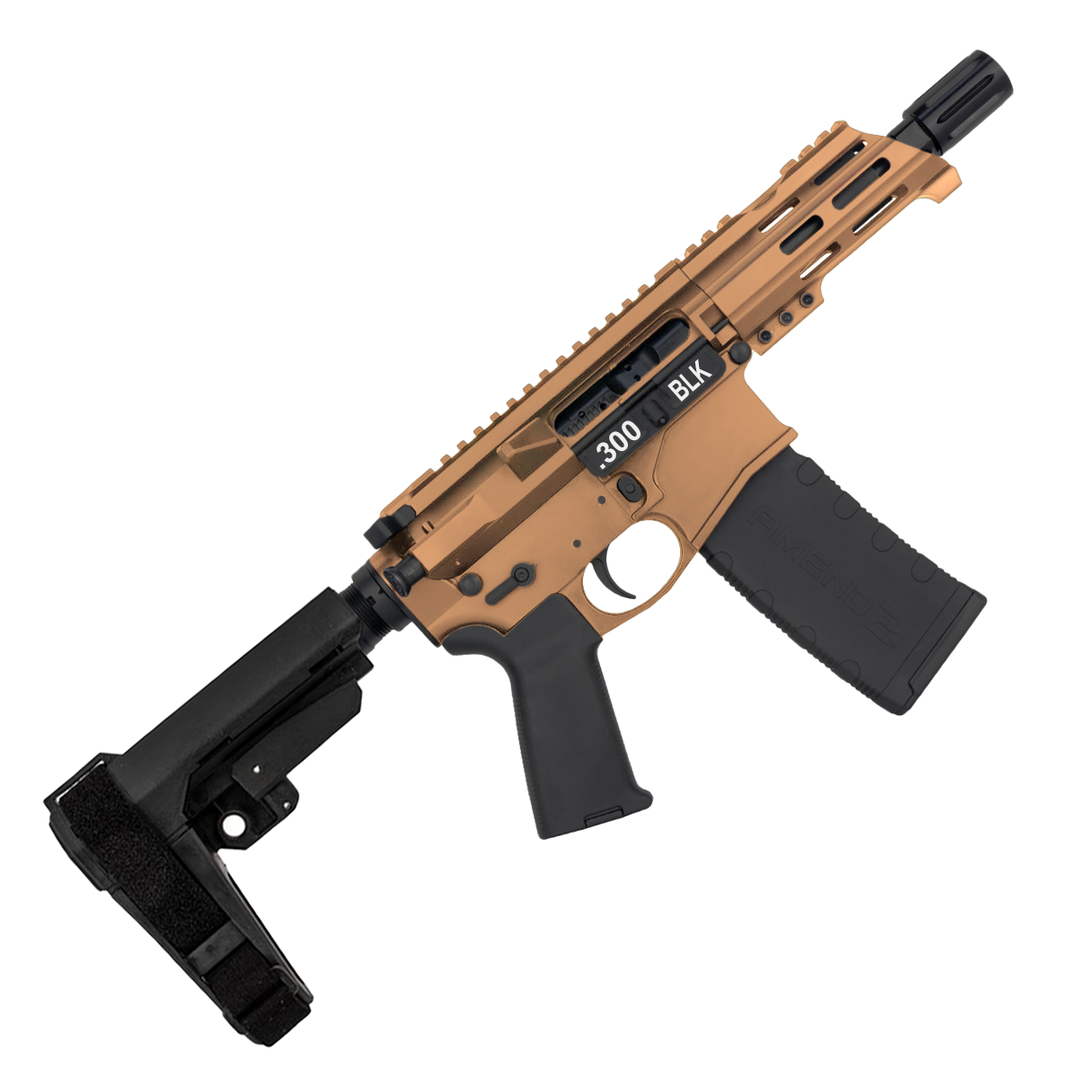 AR15 Micro .300 BLK Pistol Billet Upper/ Lower 5" Barrel Custom M-Lok Handguard - Burnt Bronze