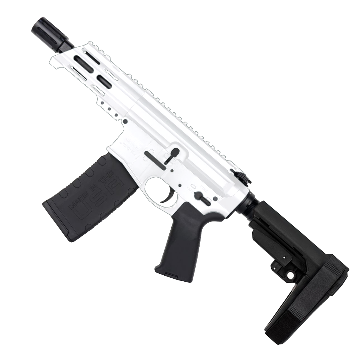 AR15 Micro .300 BLK Pistol Billet Upper/ Lower 5" Barrel Custom M-Lok Handguard-White