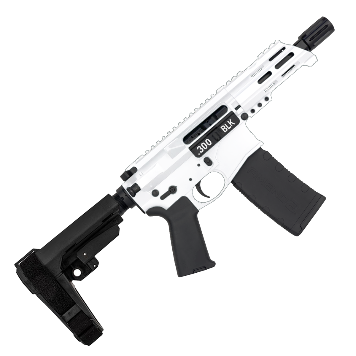 AR15 Micro .300 BLK Pistol Billet Upper/ Lower 5" Barrel Custom M-Lok Handguard-White