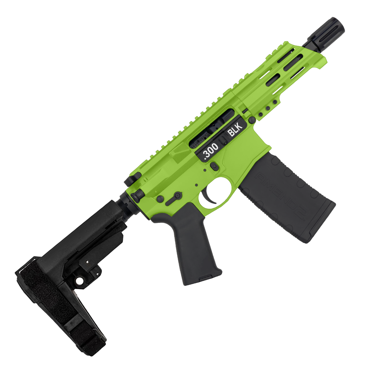 AR15 Micro .300 BLK Pistol Billet Upper/ Lower 5" Barrel Custom M-Lok Handguard - Zombie Green
