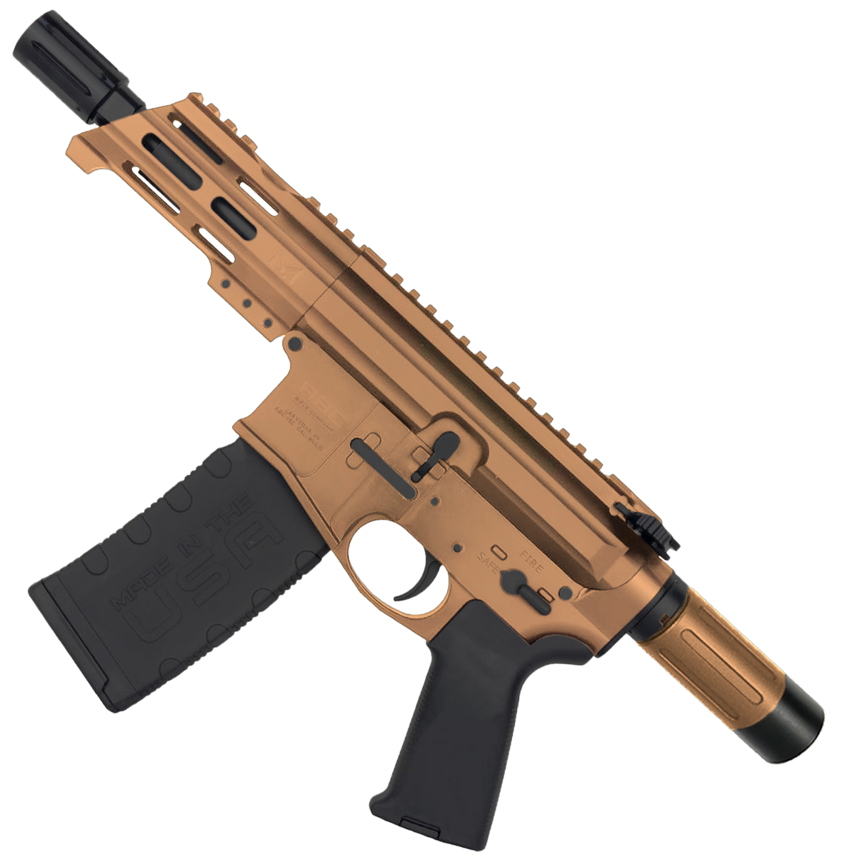 AR15 Micro .300 BLK Pistol Billet Upper/ Lower 5" Barrel Custom M-Lok Handguard with Micro Buffer Tube - Burnt Bronze