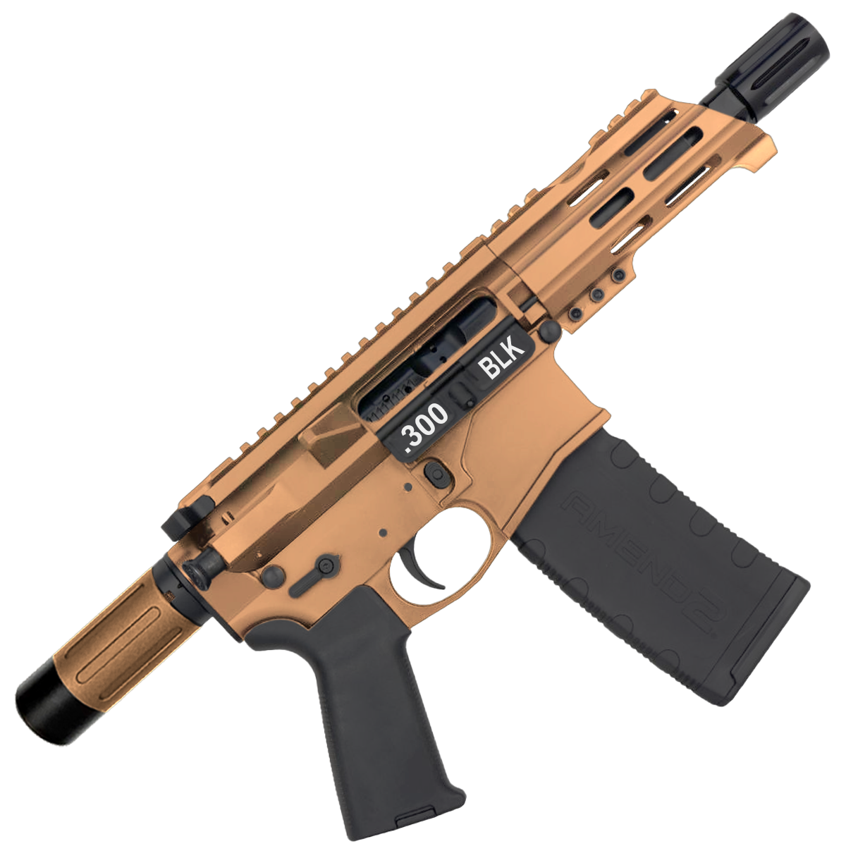 AR15 Micro .300 BLK Pistol Billet Upper/ Lower 5" Barrel Custom M-Lok Handguard with Micro Buffer Tube - Burnt Bronze