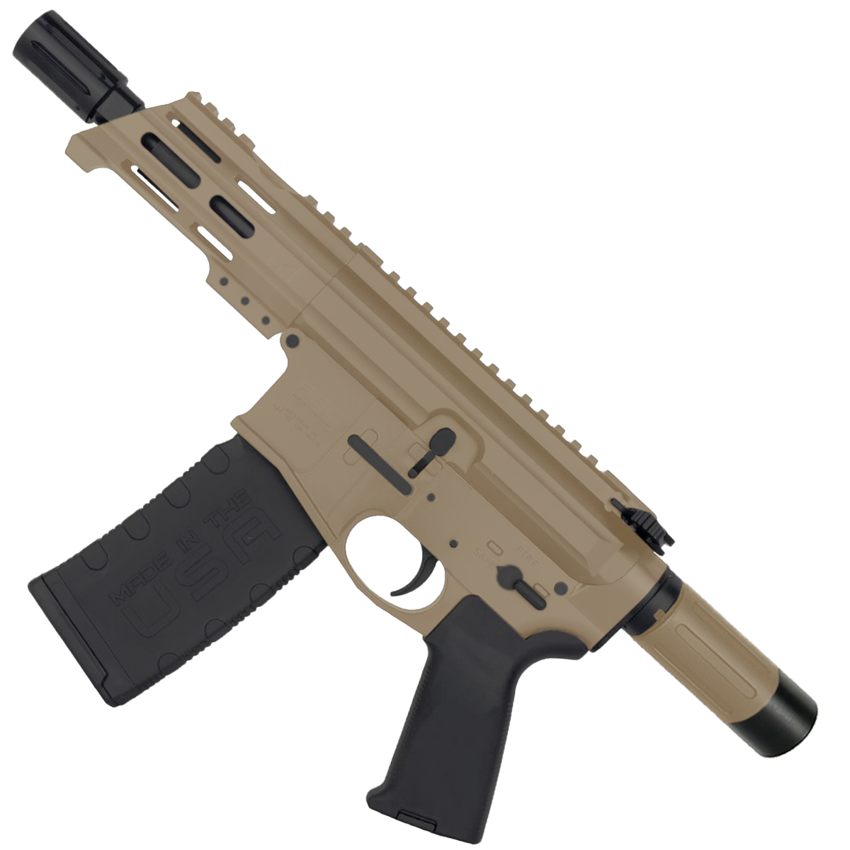 AR15 Micro .300 BLK Pistol Billet Upper/ Lower 5" Barrel Custom M-Lok Handguard with Micro Buffer Tube - Magpul FDE