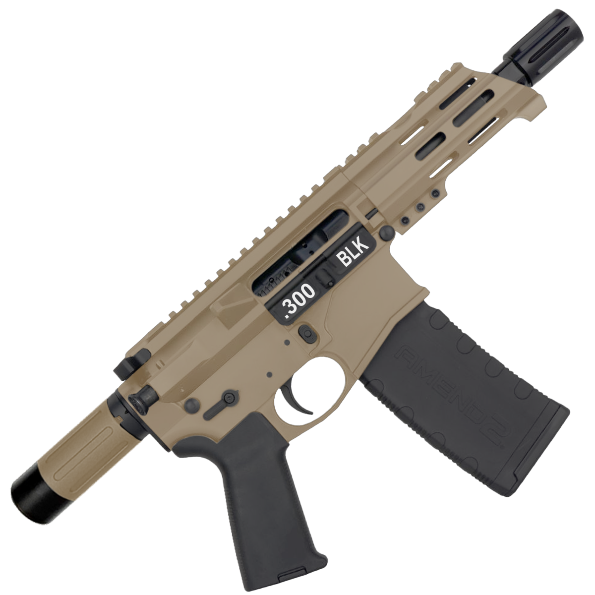 AR15 Micro .300 BLK Pistol Billet Upper/ Lower 5" Barrel Custom M-Lok Handguard with Micro Buffer Tube - Magpul FDE