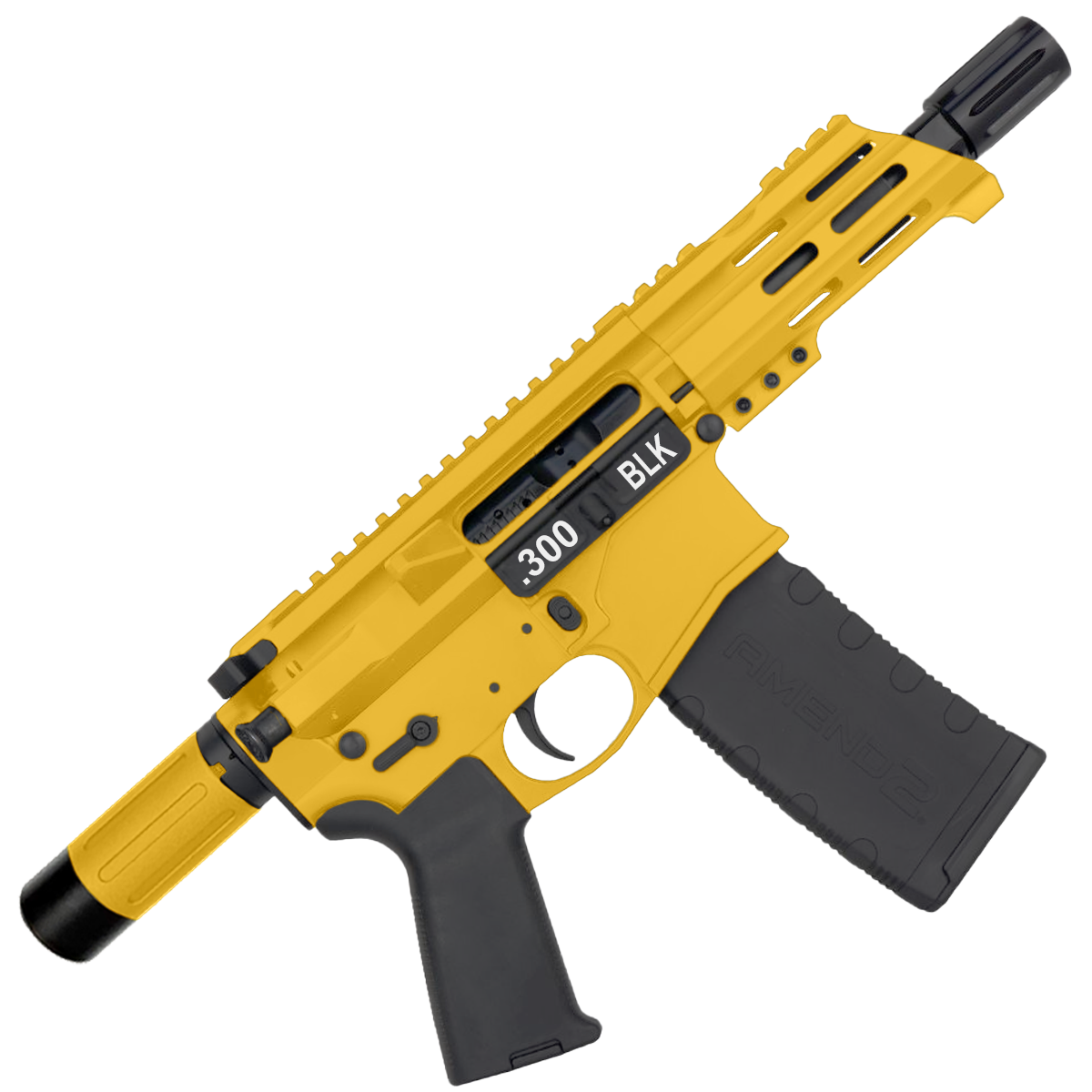 AR15 Micro .300 BLK Pistol Billet Upper/ Lower 5" Barrel Custom M-Lok Handguard with Micro Buffer Tube - Gold