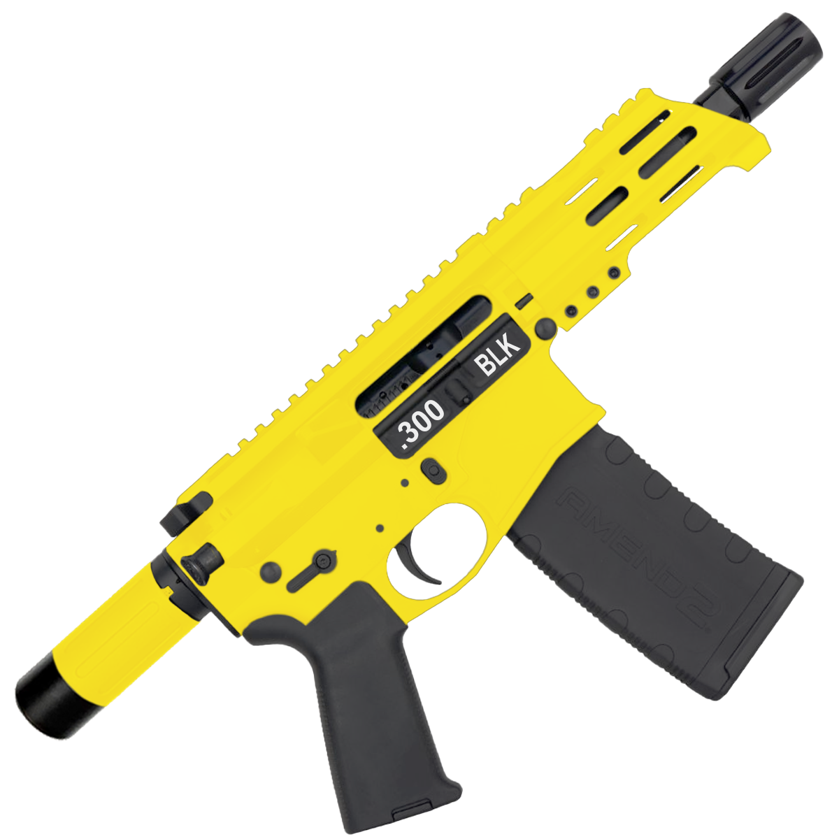 AR15 Micro .300 BLK Pistol Billet Upper/ Lower 5" Barrel Custom M-Lok Handguard with Micro Buffer Tube - Lemon Zest