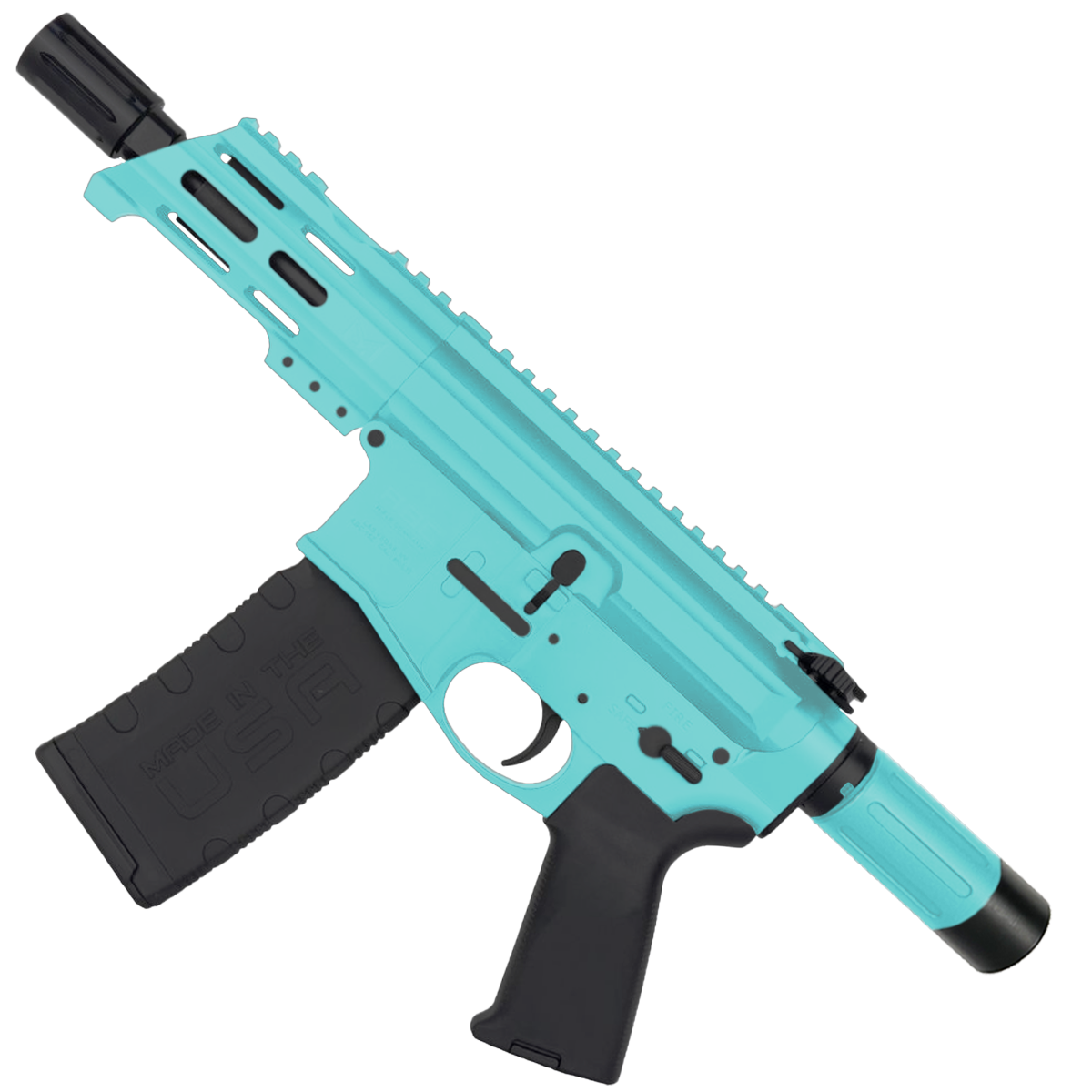 AR15 Micro .300 BLK Pistol Billet Upper/ Lower 5" Barrel Custom M-Lok Handguard with Micro Buffer Tube - Robins Egg Blue