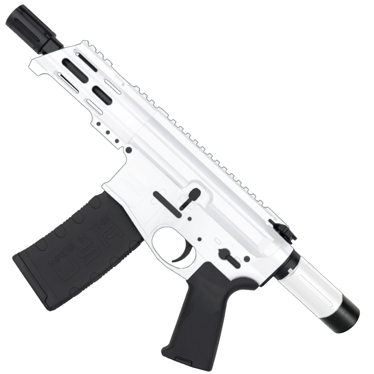 AR15 Micro .300 BLK Pistol Billet Upper/ Lower 5" Barrel Custom M-Lok Handguard with Micro Buffer Tube - Storm Trooper White