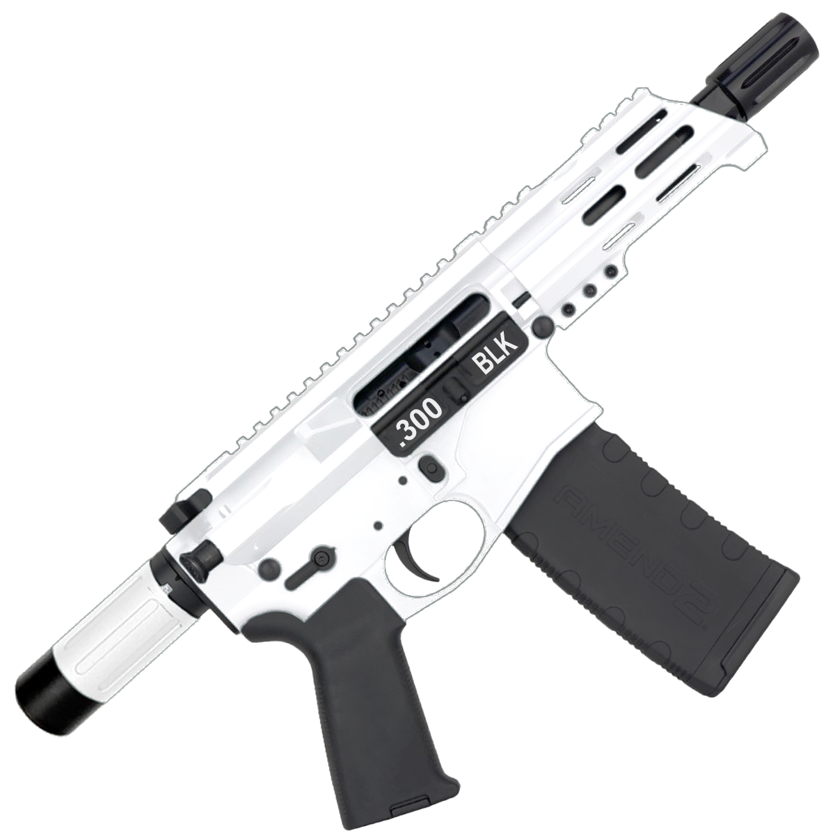 AR15 Micro .300 BLK Pistol Billet Upper/ Lower 5" Barrel Custom M-Lok Handguard with Micro Buffer Tube - Storm Trooper White