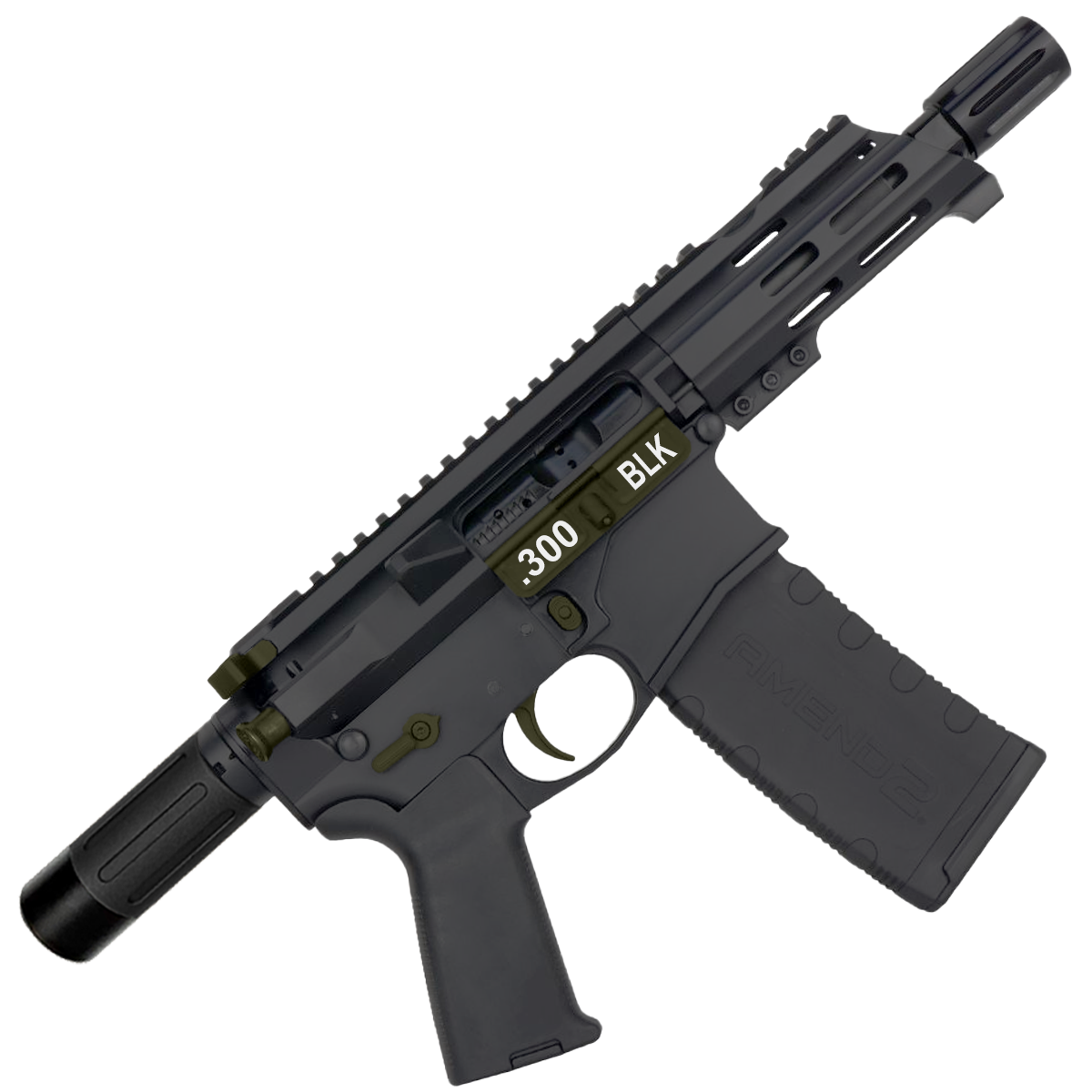 AR15 Two-Tone Micro .300 BLK Pistol Billet Upper/ Lower 5" Barrel Custom M-Lok Handguard with Micro Buffer Tube - Black and Magpul ODG