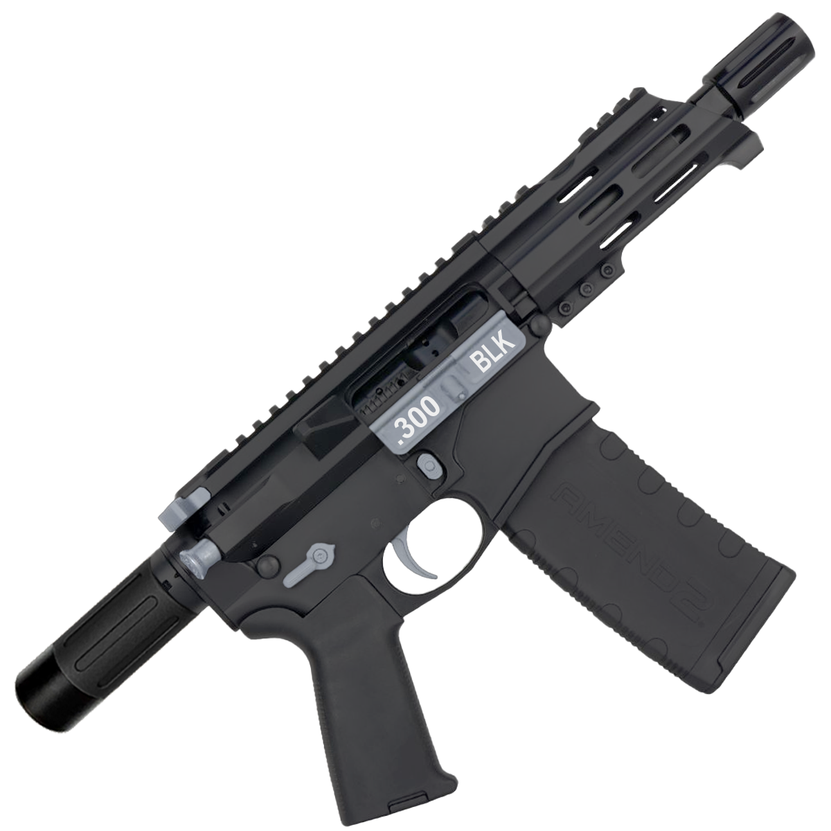 AR15 Two-Tone Micro .300 BLK Pistol Billet Upper/ Lower 5" Barrel Custom M-Lok Handguard with Micro Buffer Tube - Black and Sniper Gray