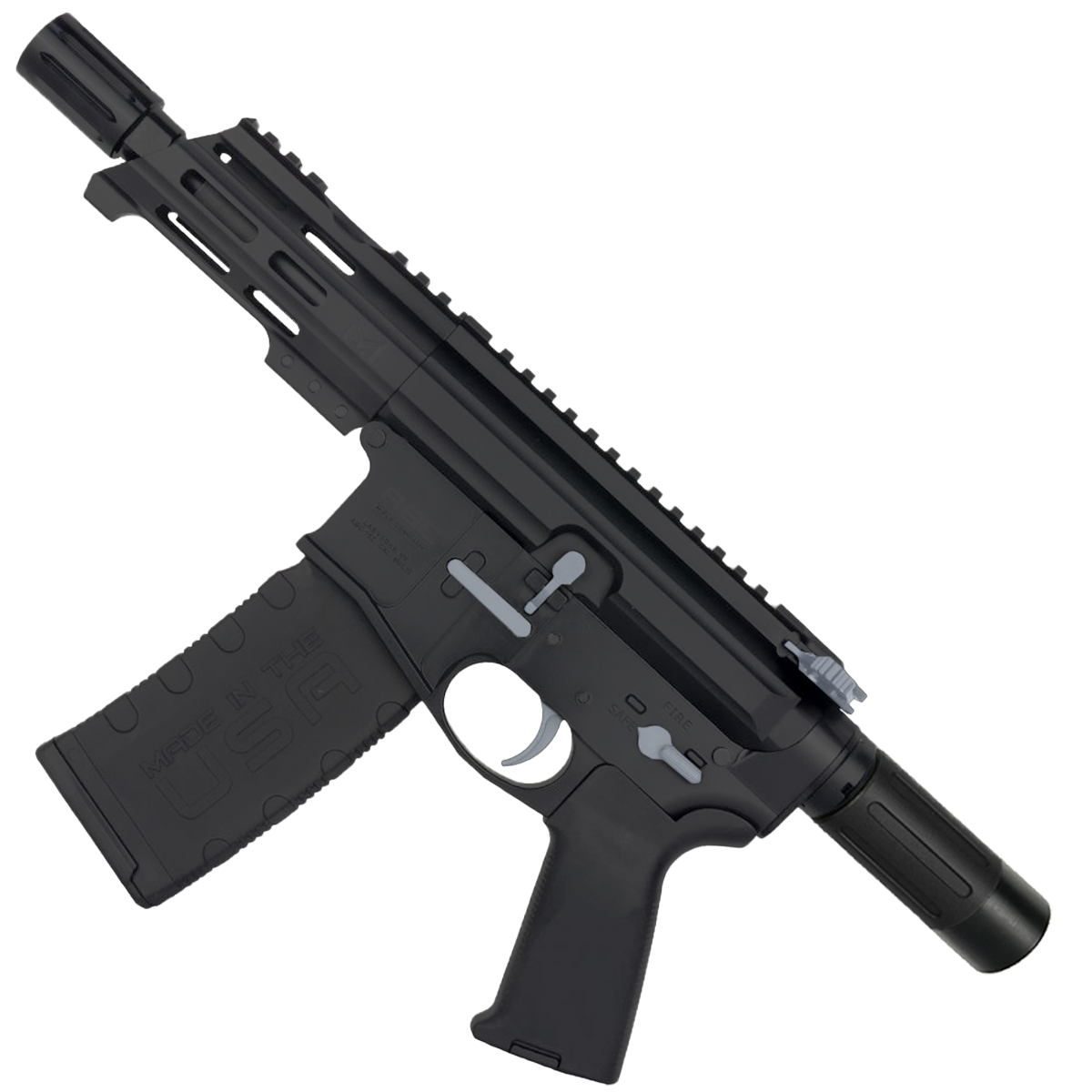 AR15 Two-Tone Micro .300 BLK Pistol Billet Upper/ Lower 5" Barrel Custom M-Lok Handguard with Micro Buffer Tube - Black and Sniper Gray
