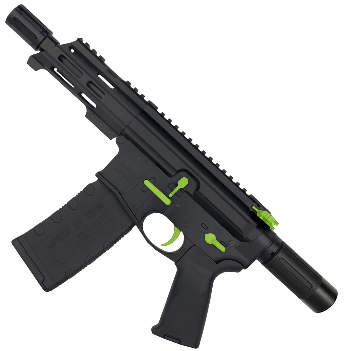 AR15 Two-Tone Micro .300 BLK Pistol Billet Upper/ Lower 5" Barrel Custom M-Lok Handguard with Micro Buffer Tube - Black and Zombie Green
