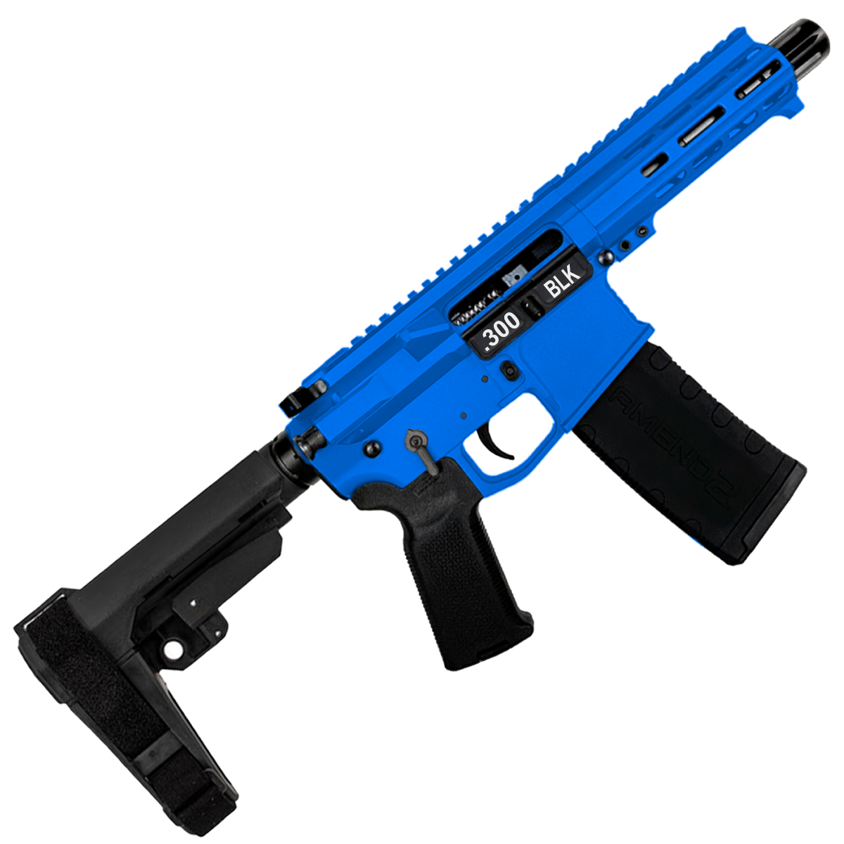 AR15 300 AAC Blackout Custom SBA3 Braced Billet Pistol 5" Barrel - Flame Blue