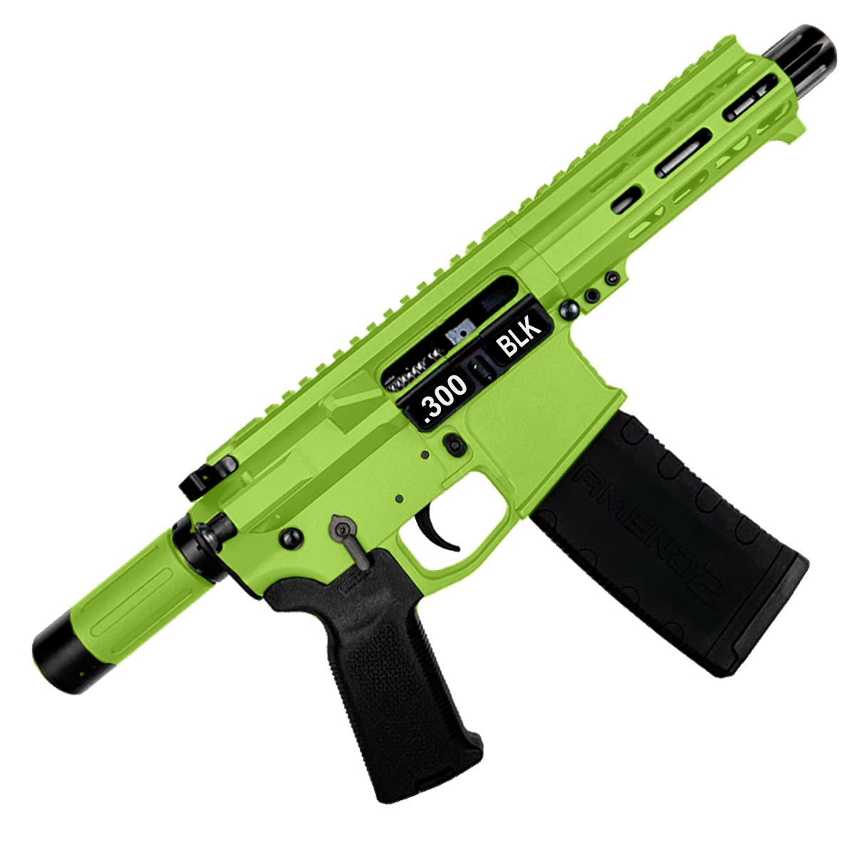 AR15 .300 Blackout "MINI MICRO" Custom 18" Billet Pistol 5" Barrel - Zombie Green