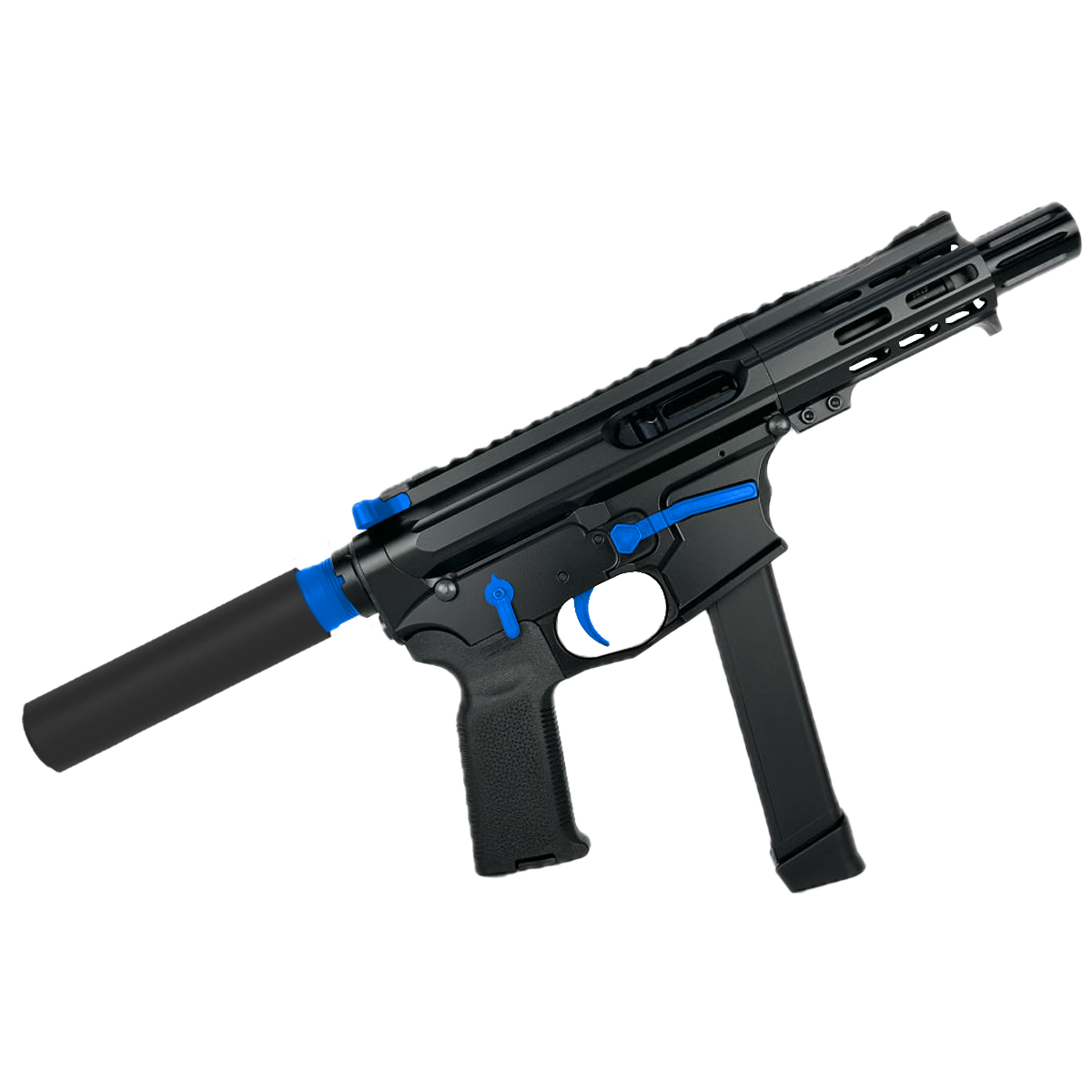 AR .40 S&W Two-Tone Pistol 4" Barrel Custom 4" MLOK Handguard - Black and Flame Blue