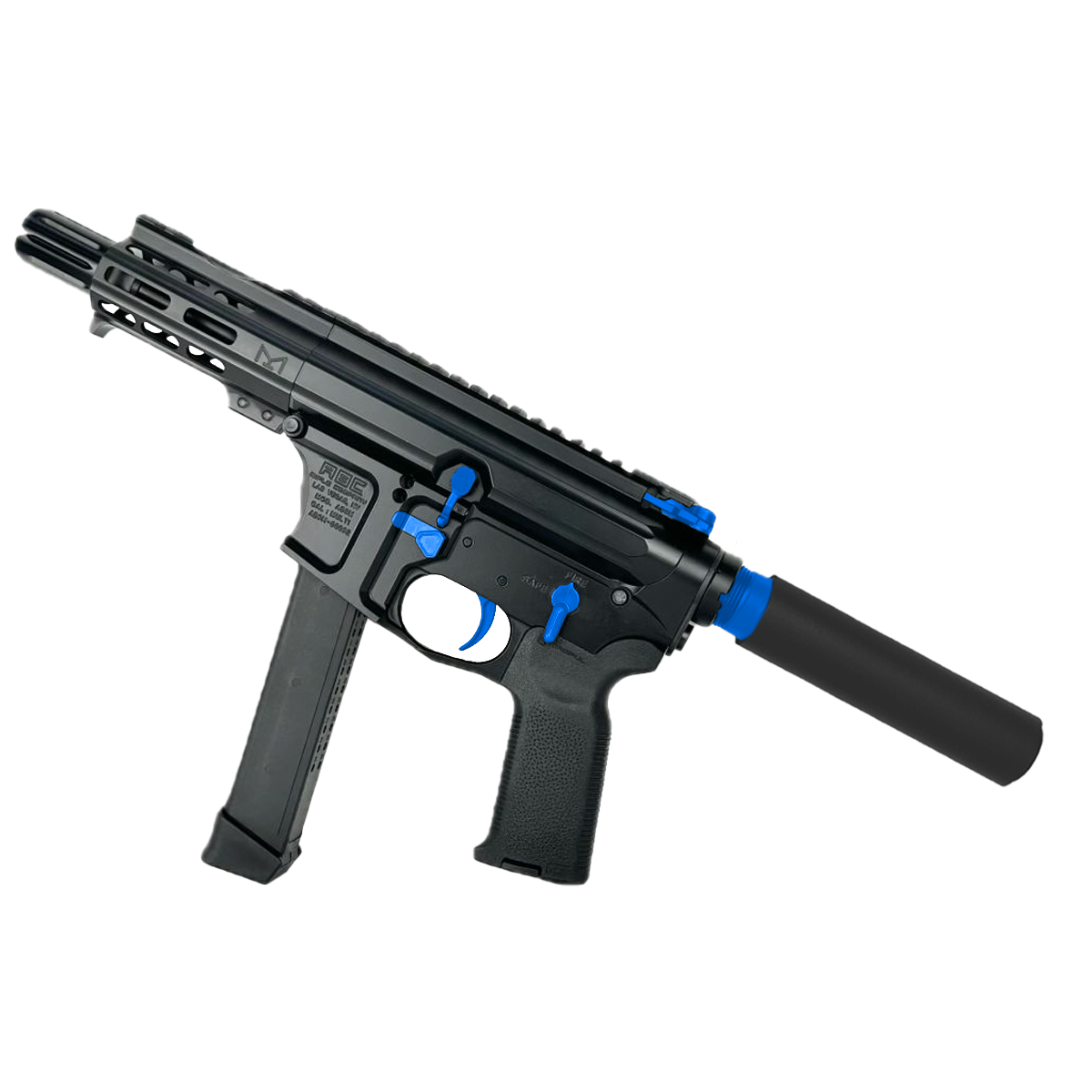 AR .40 S&W Two-Tone Pistol 4" Barrel Custom 4" MLOK Handguard - Black and Flame Blue