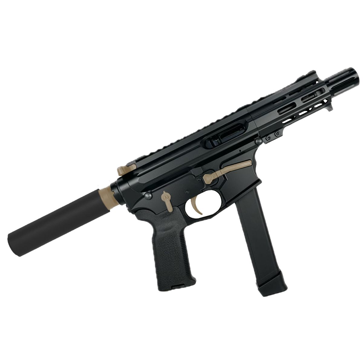 AR .40 S&W Two-Tone Pistol 4" Barrel Custom 4" MLOK Handguard - Black and Magpul FDE