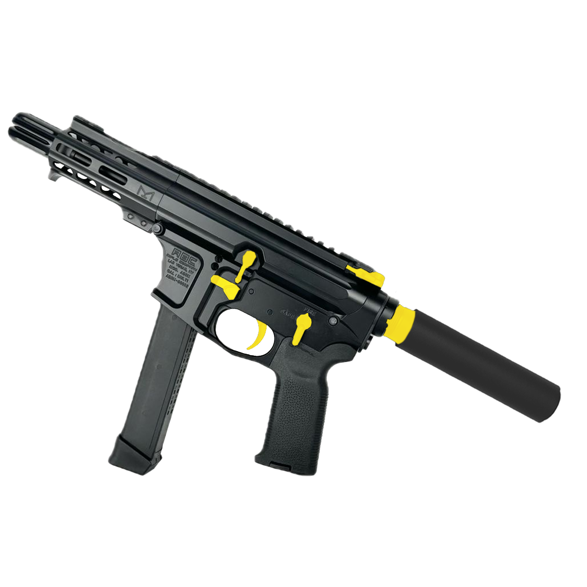 AR .40 S&W Two-Tone Pistol 4" Barrel Custom 4" MLOK Handguard - Black and Lemon Zest