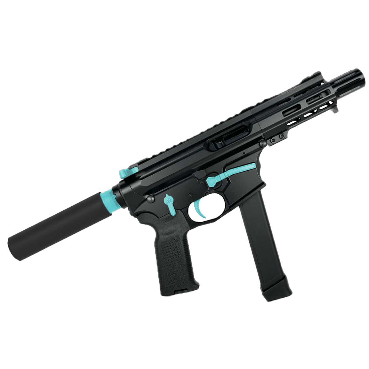 AR .40 S&W Two-Tone Pistol 4" Barrel Custom 4" MLOK Handguard - Black and Robins Egg Blue