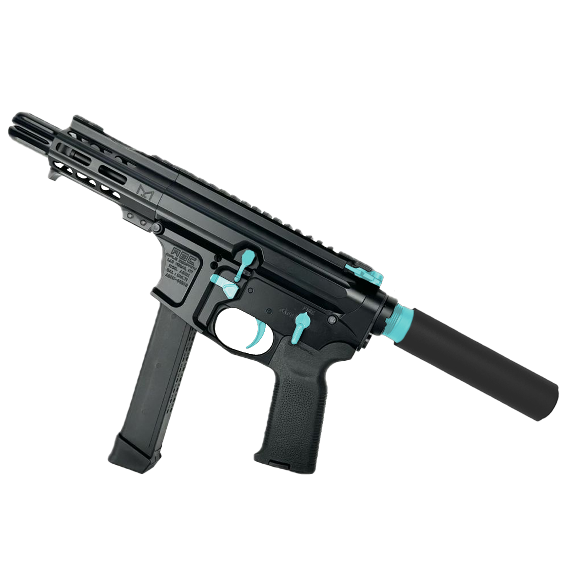 AR .40 S&W Two-Tone Pistol 4" Barrel Custom 4" MLOK Handguard - Black and Robins Egg Blue