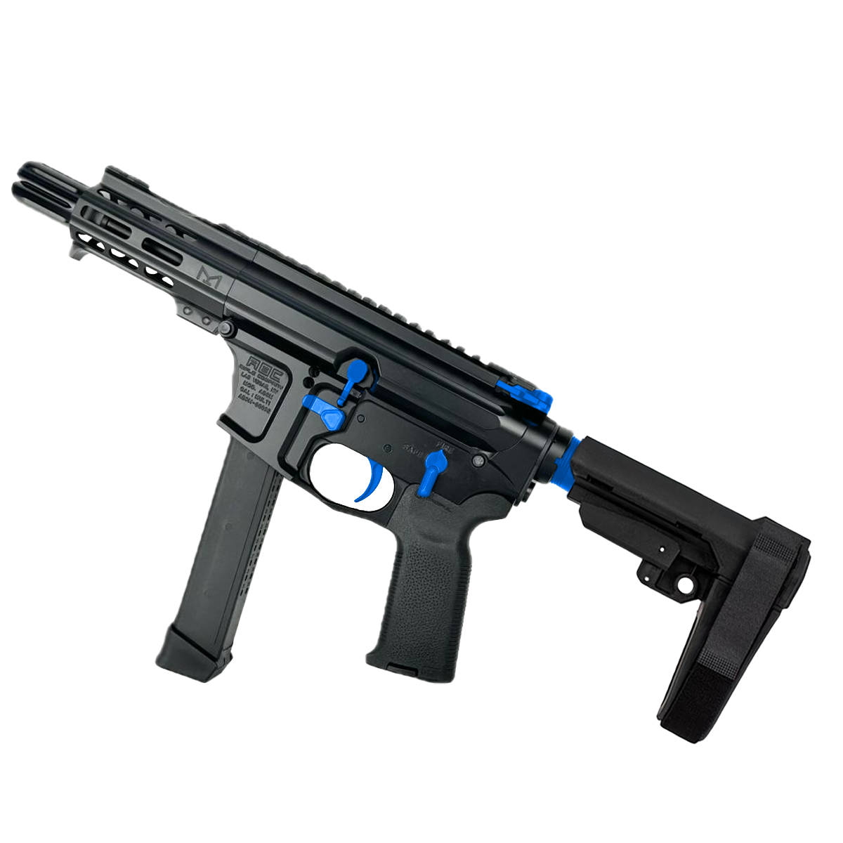 AR .40 S&W Two-Tone Pistol 4" Barrel Custom 4" MLOK Handguard - Black and Flame Blue