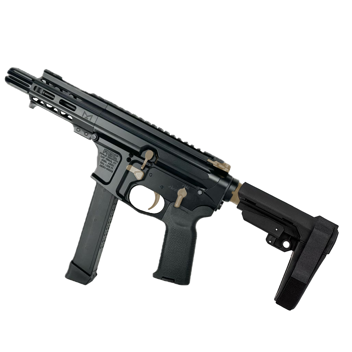 AR .40 S&W Two-Tone Pistol 4" Barrel Custom 4" MLOK Handguard - Black and Magpul FDE