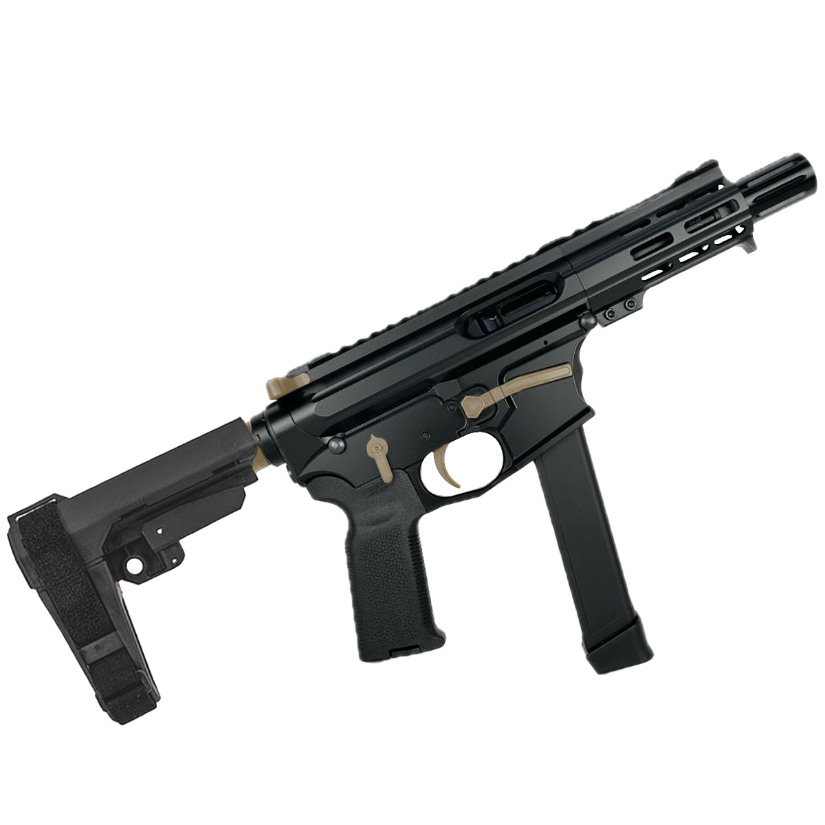 AR .40 S&W Two-Tone Pistol 4" Barrel Custom 4" MLOK Handguard - Black and Magpul FDE
