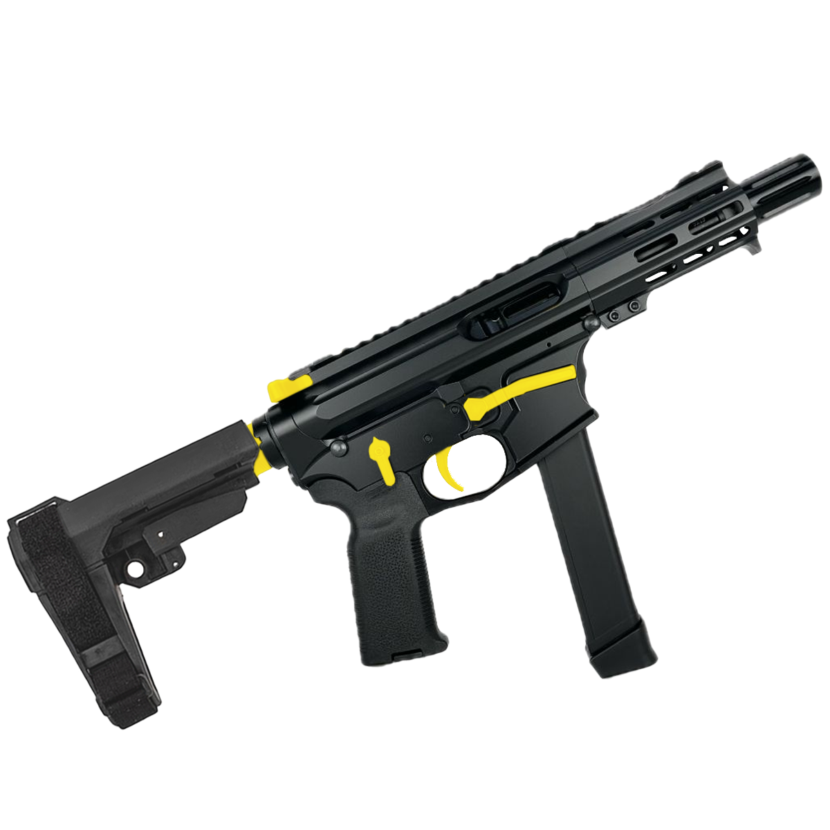 AR .40 S&W Two-Tone Pistol 4" Barrel Custom 4" MLOK Handguard - Black and Lemon Zest