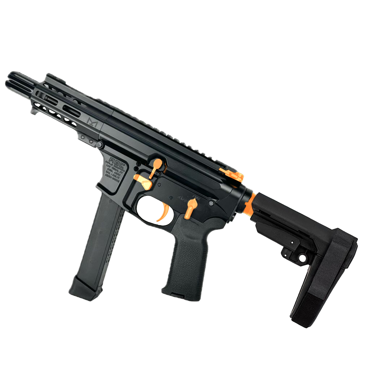 AR .40 S&W Two-Tone Pistol 4" Barrel Custom 4" MLOK Handguard - Black and Tequila Sunrise Orange