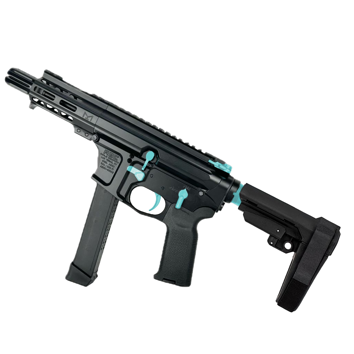 AR .40 S&W Two-Tone Pistol 4" Barrel Custom 4" MLOK Handguard - Black and Robins Egg Blue