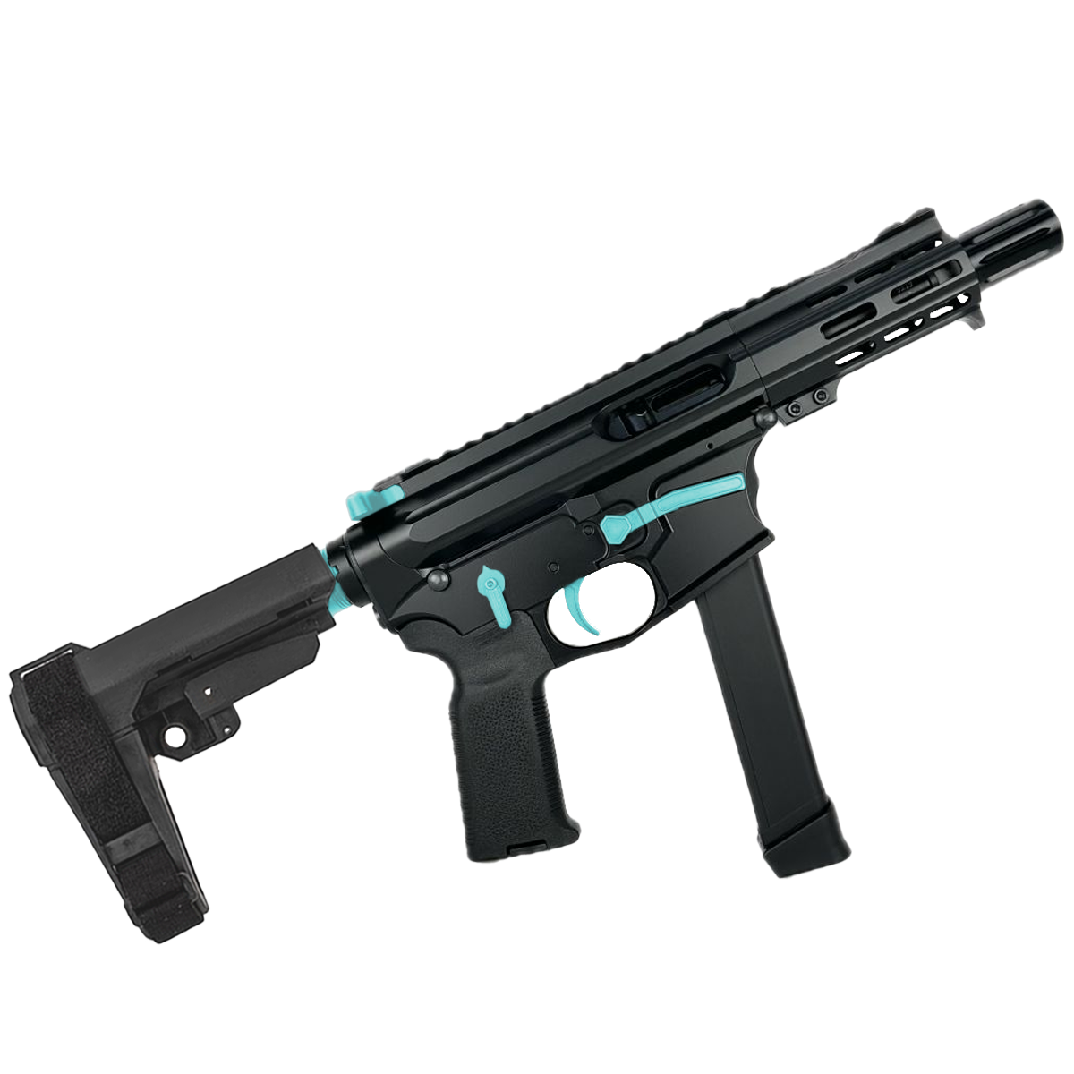 AR .40 S&W Two-Tone Pistol 4" Barrel Custom 4" MLOK Handguard - Black and Robins Egg Blue
