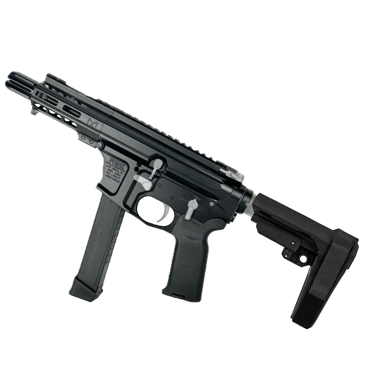 AR .40 S&W Two-Tone Pistol 4" Barrel Custom 4" MLOK Handguard - Black and Glacier Silver