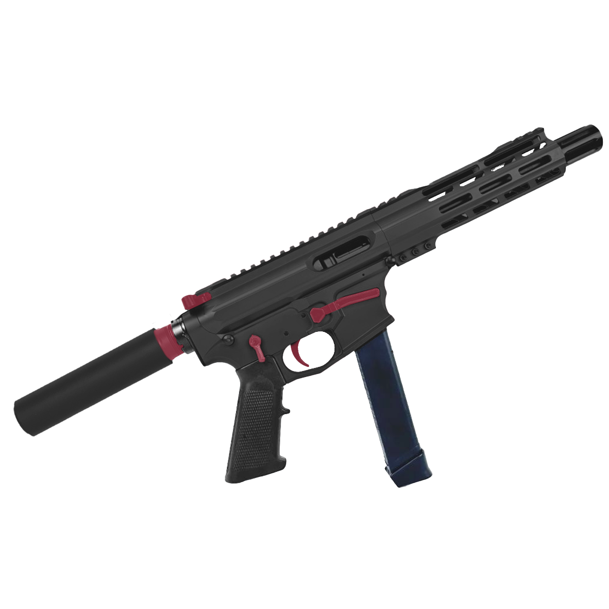 American Built Custom Two-Tone Slick Side AR-40 Pistol 8" Barrel MLOK Handguard - Black and Cranberry Frost