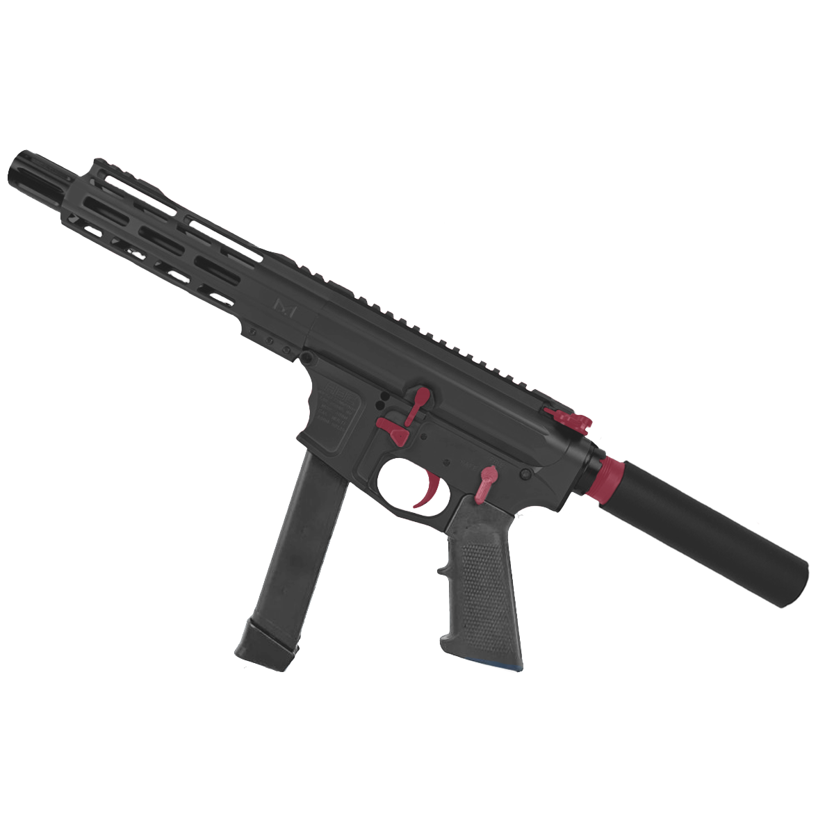 American Built Custom Two-Tone Slick Side AR-40 Pistol 8" Barrel MLOK Handguard - Black and Cranberry Frost